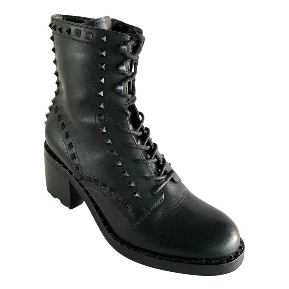 Ash Leather Xin Studded Ankle Combat Boots Black 38